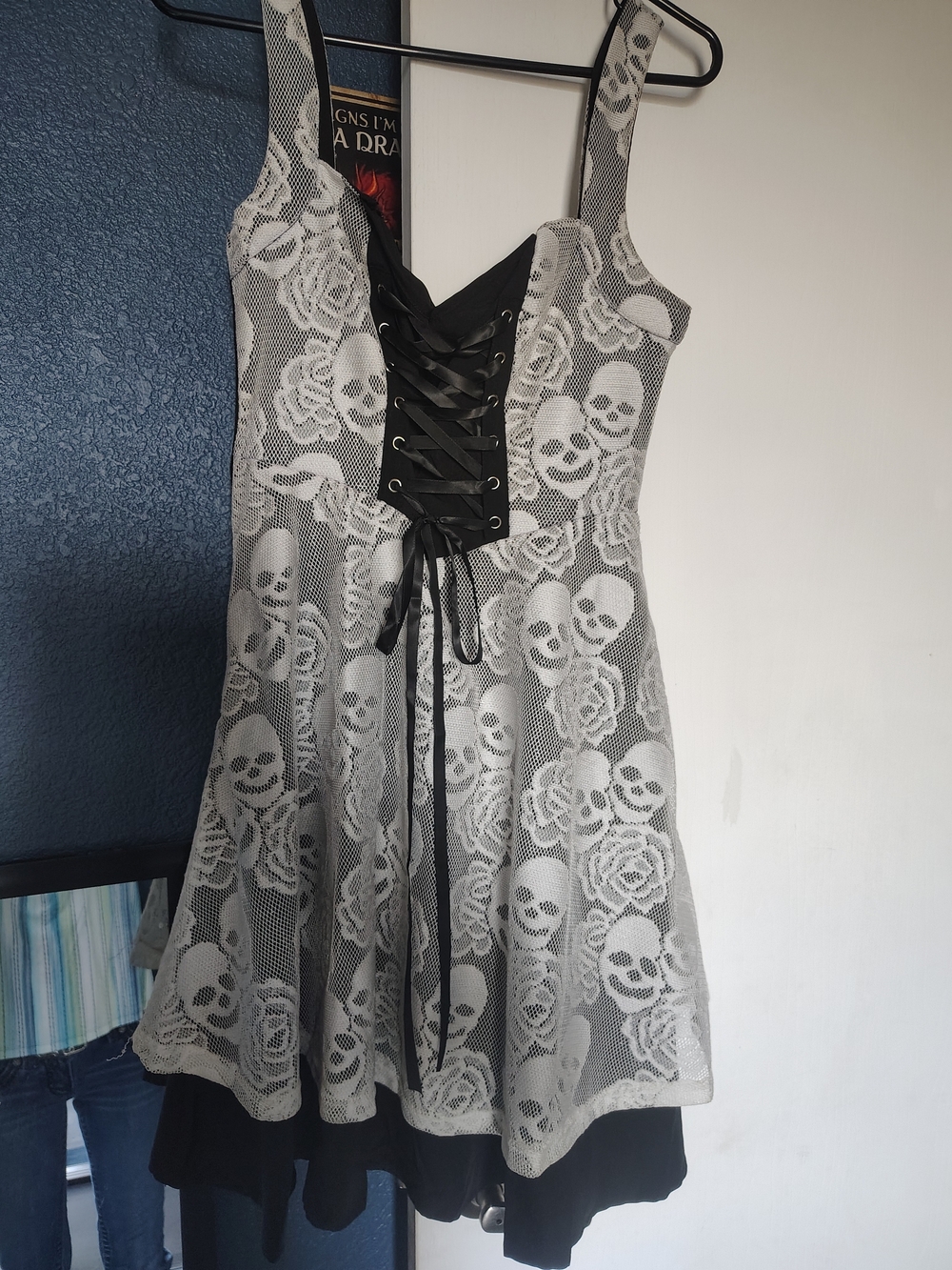 Black and White Lace Skull Fit-and-Flare Dress